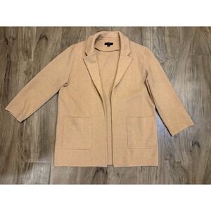 J CREW Sophie Sweater Blazer Women's Med Camel Open Front Merino Wool Pockets